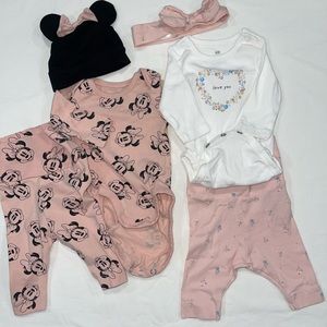 H&M Bodysuits Pants Accessories Sets Minnie Mouse Pink/ White PM Size